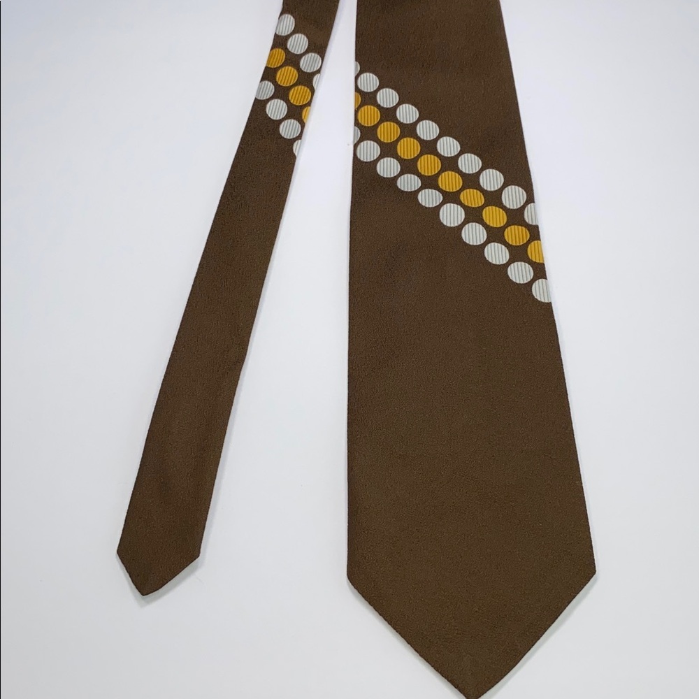 Vintage Prince Consort Golden Clasp Brown Orange Polka Dot Wide 70s Necktie